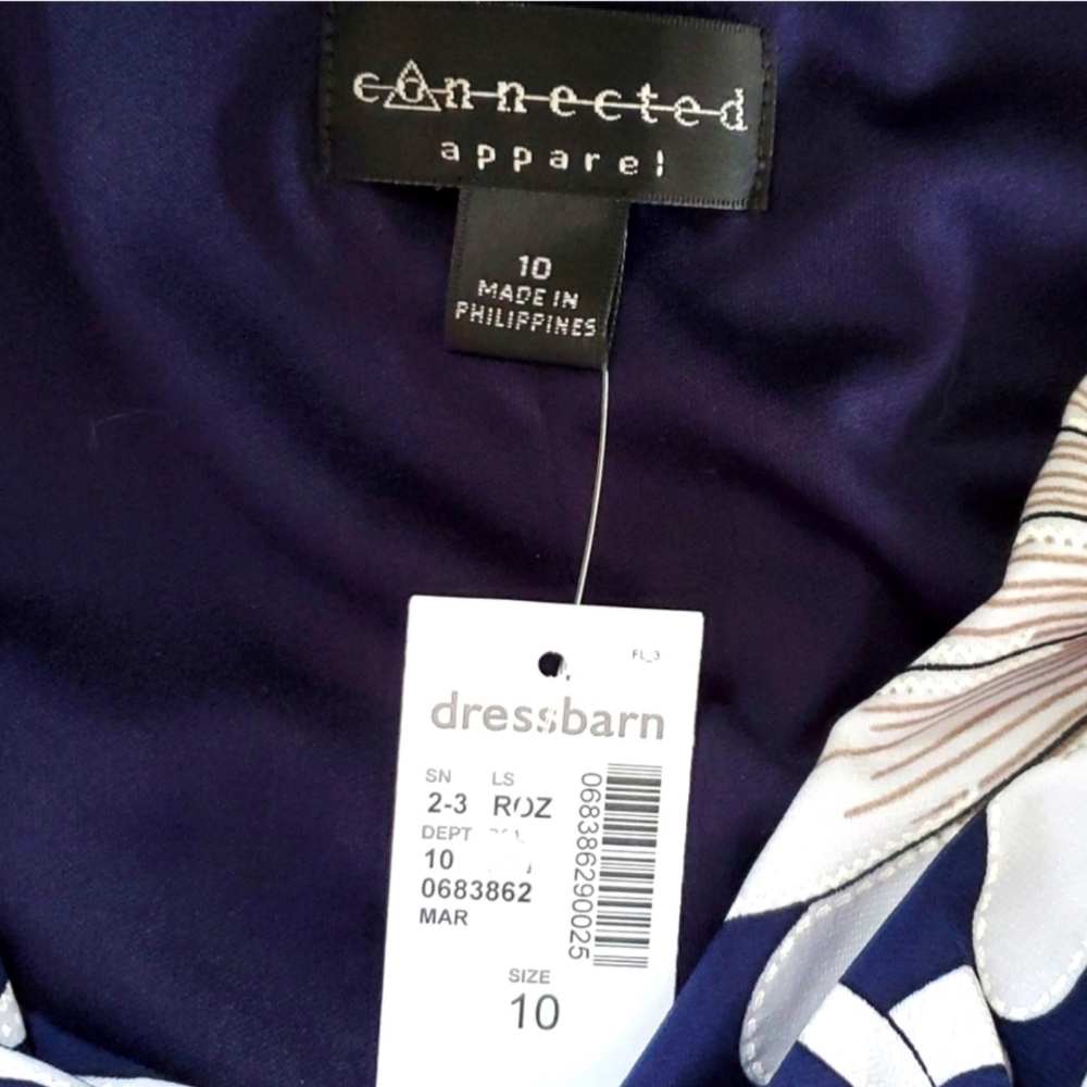 NWT Dressbarn Navy and White Floral Midi Dress, Size 10 - Picture 7 of 7